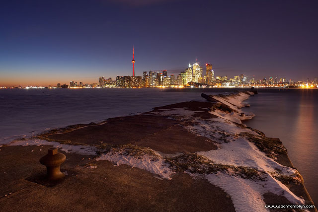 Toronto skyline and crumbling eastern gap, Ward's Island, Toronto Islands