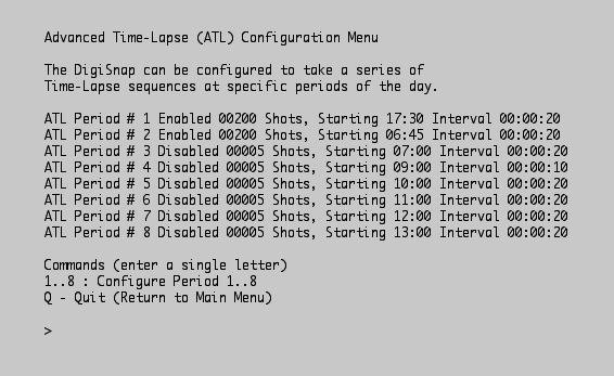 DigiSnap 2000 Advanced Time Lapse Programming Screen