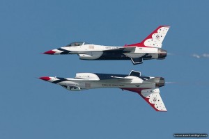 USAF Blue Angels flying inverted over Cocoa Beach, Florida