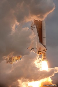 Closeup of final launch of space shuttle Endeavour, STS-134