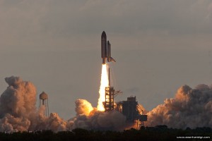 STS-134 final launch of space shuttle Endeavour clears the tower LC-39A
