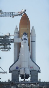 STS-132 space shuttle Atlantis on the launch pad after RSS rollback