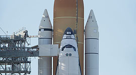 STS-132 space shuttle Atlantis on the launch pad after RSS rollback